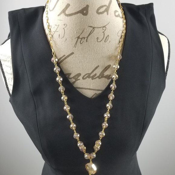 Brown gold beaded chain drop necklace - Picture 4 of 4